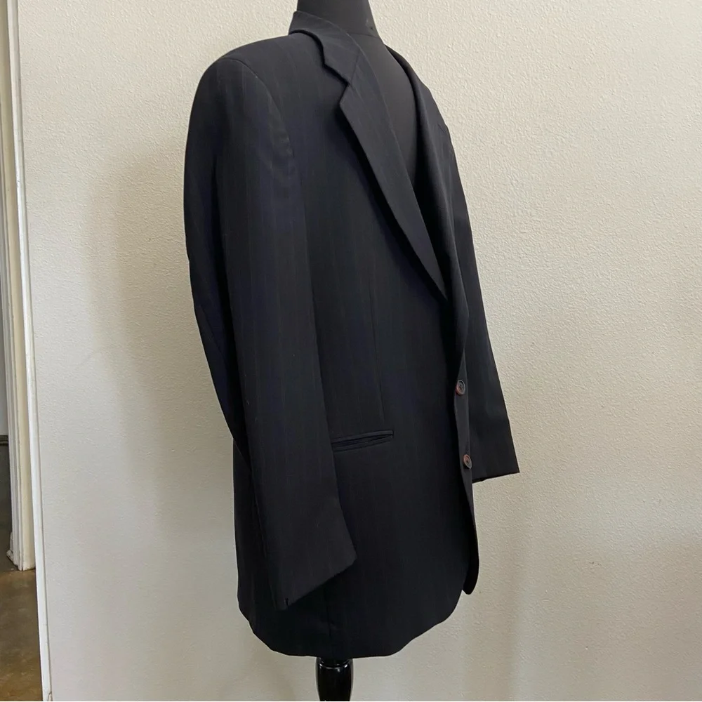 Chaps Ralph‎ Lauren Men's Black 100% Wool Blazer 42 R Blue Pinstrips